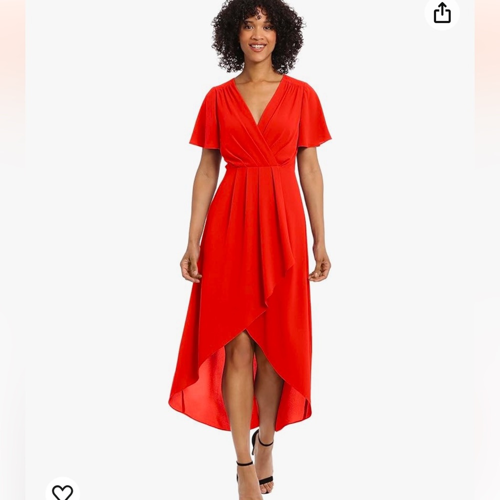 NWT Maggy London Women's Faux Wrap High Low Dress with Pleated Detailing size 2